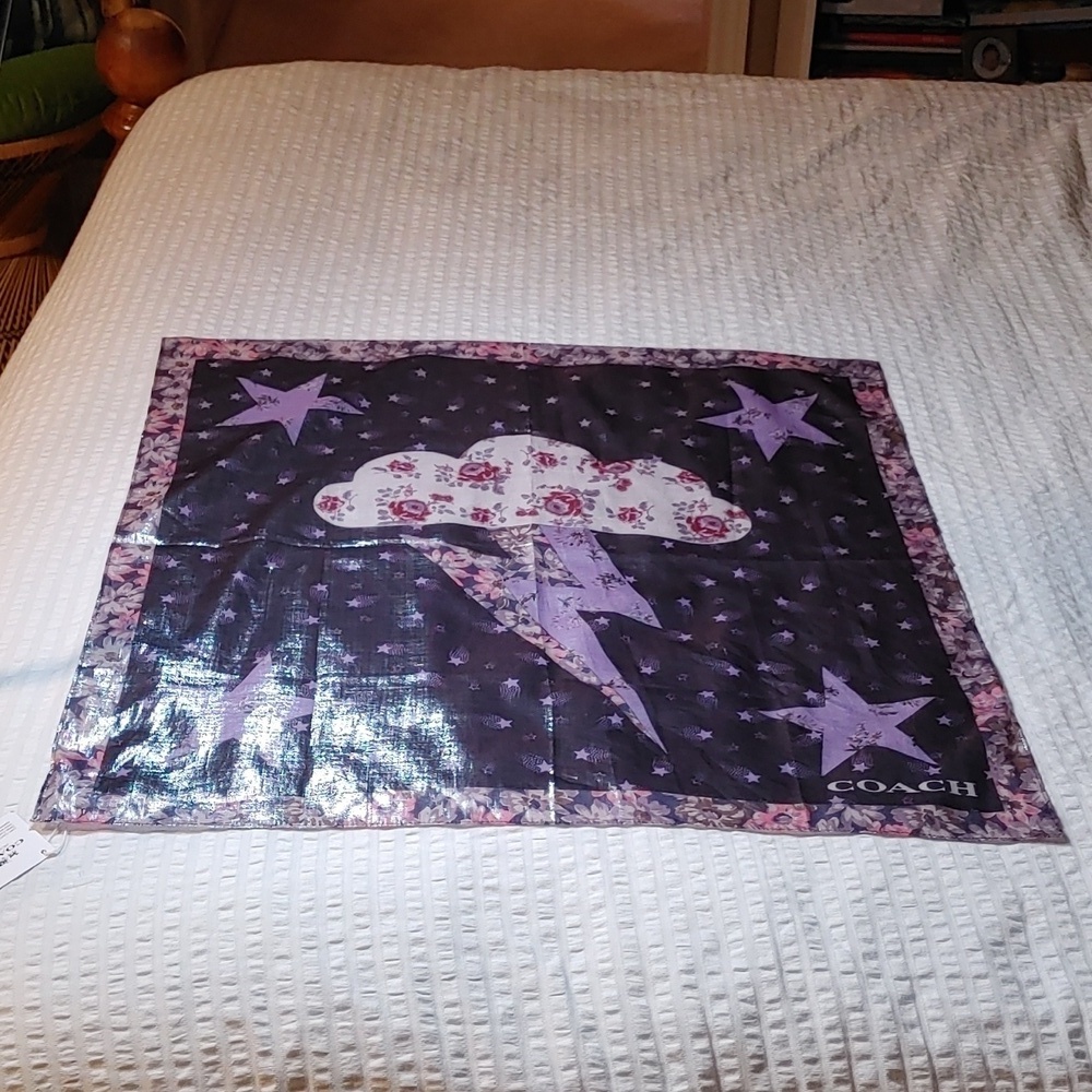 NWT Coach Dusty Lavender Glam Rock Lame Bandana Silk Blend - Picture 3 of 7